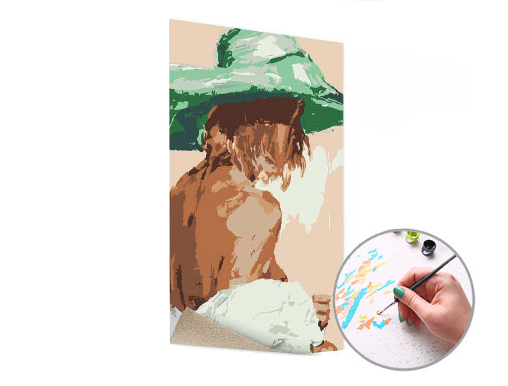 Woman in a Green Hat Paint by Numbers | Low Difficulty — Image 2