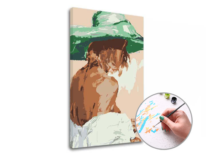 Woman in a Green Hat Paint by Numbers | Low Difficulty — Image 3