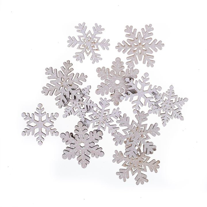 Wooden Adhesive Snowflakes with Glitter, Set of 12