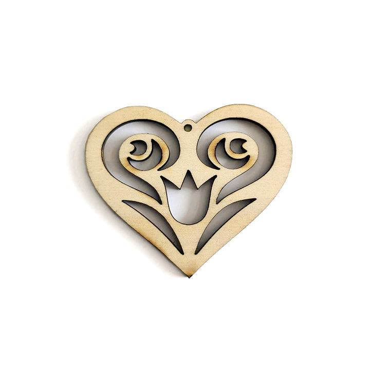 Wooden Blank for Jewelry Making, Heart with Ornament 2