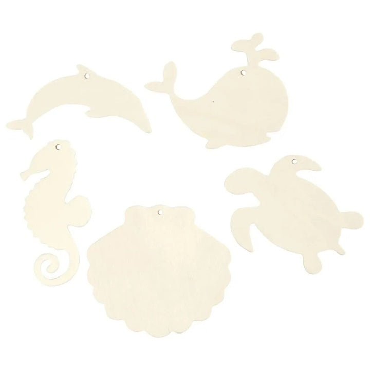 Wooden Decorations - Hanging Sea Animals, Set of 5