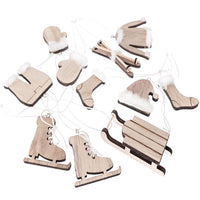 Wooden Decorative Ornaments with Christmas Motifs, Set of 12