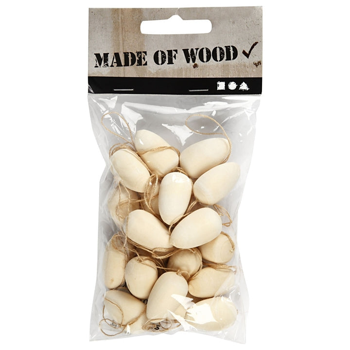 Wooden Eggs with String - Set of 20