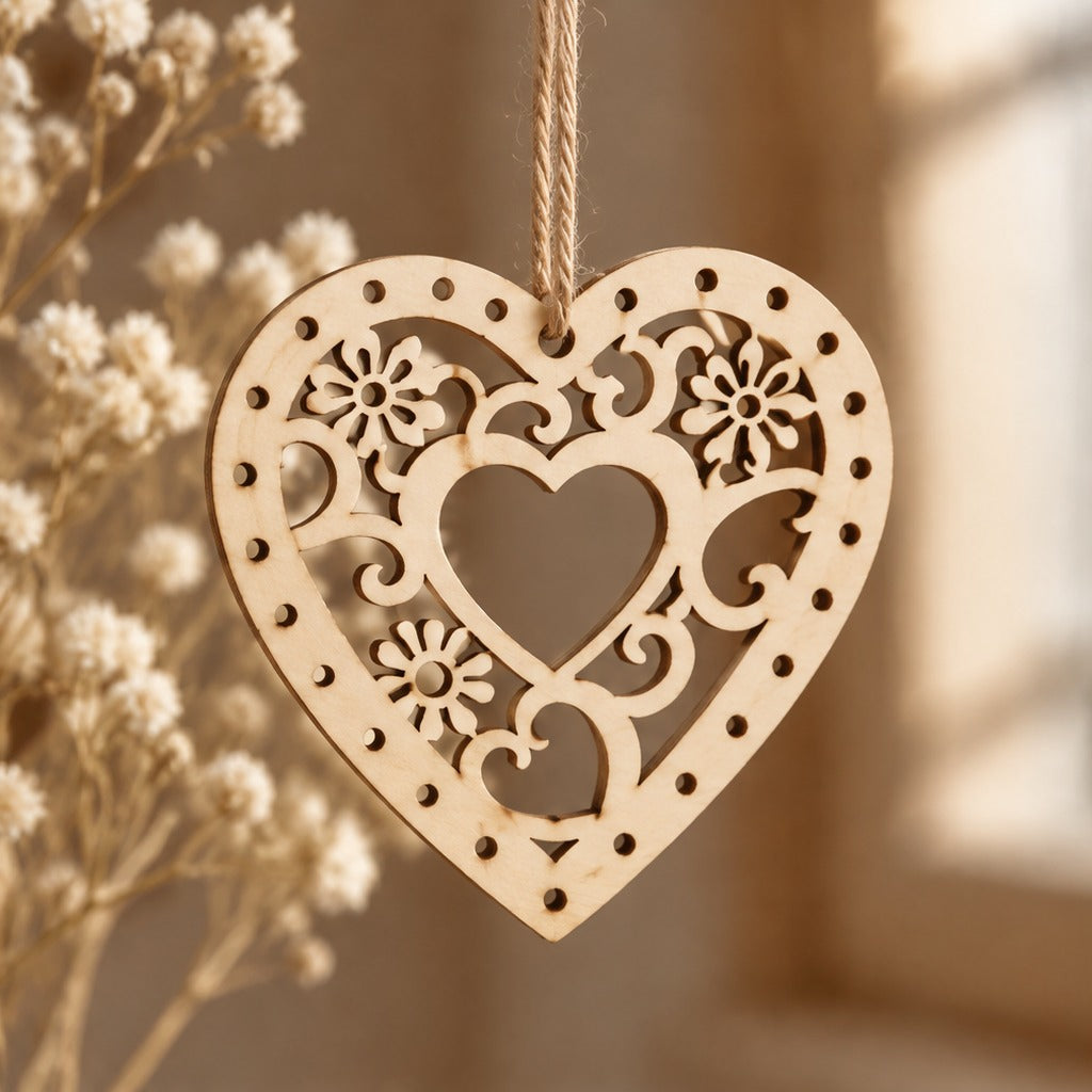 Wooden Filigree Heart Cut-Outs 5 x 5 cm - Set of 5 pcs