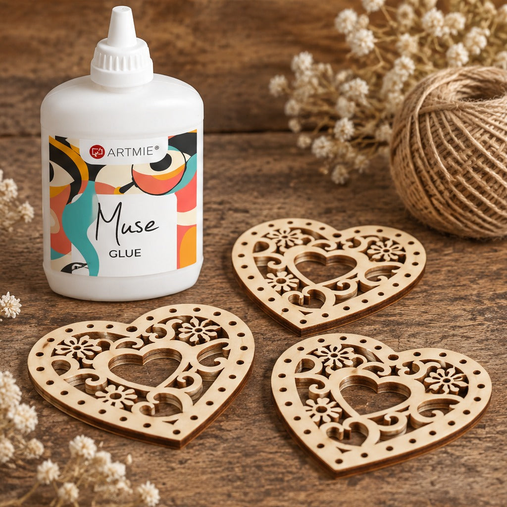 Wooden Filigree Heart Cut-Outs 5 x 5 cm - Set of 5 pcs