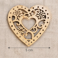 Wooden Heart Cutouts with Ornament, 5 x 5 cm, Set of 5