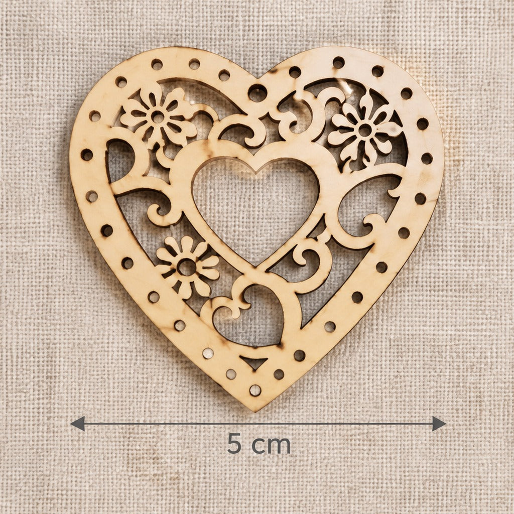 Wooden Heart Cutouts with Ornament, 5 x 5 cm, Set of 5