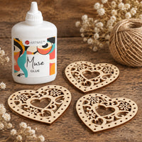 Wooden Heart Cutouts with Ornament, 5 x 5 cm, Set of 5