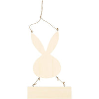 Wooden Rabbit Cutout with Sign for Decorating
