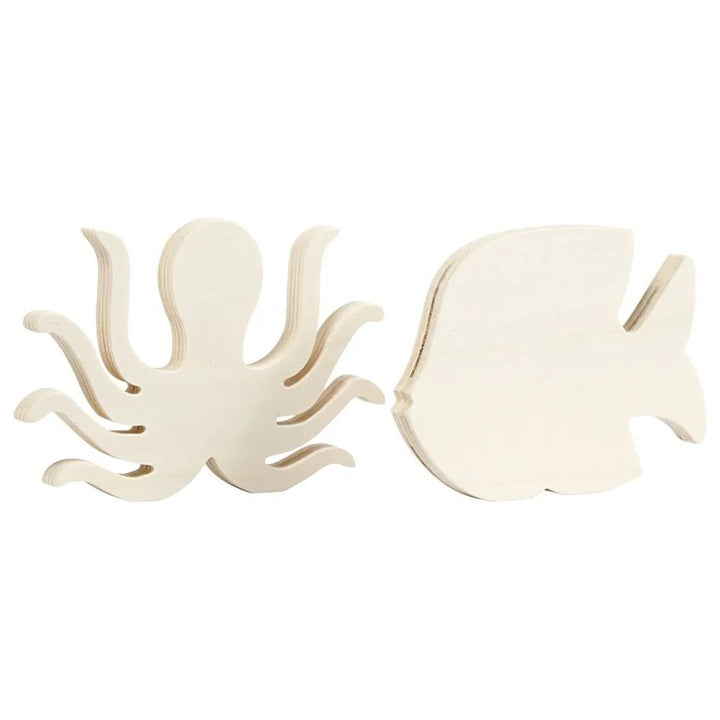 Wooden Sea Creature Figures, Octopus and Fish, Set of 2