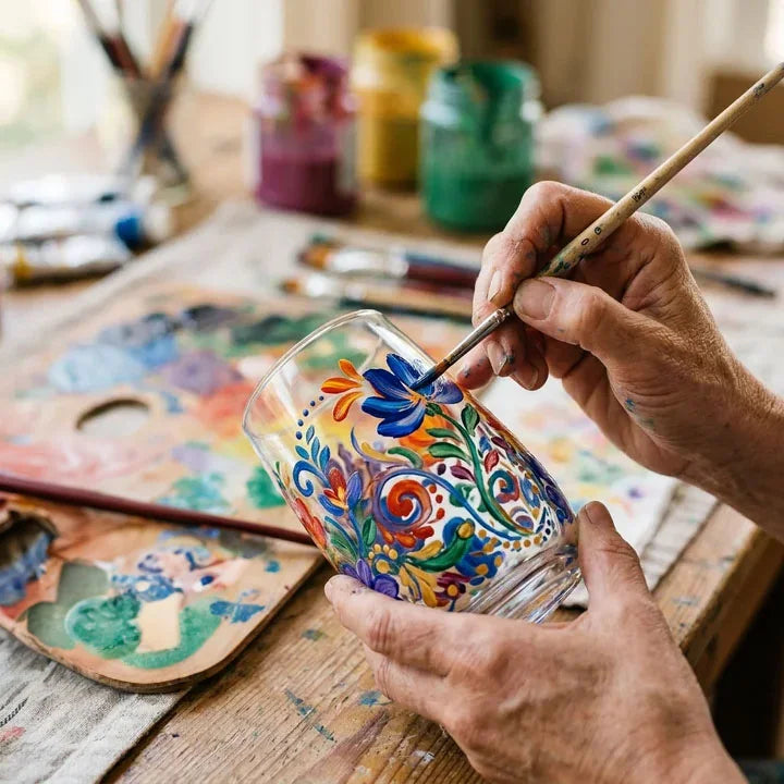 Painting a Colorful Pattern on a Glass with Acrylic Paint