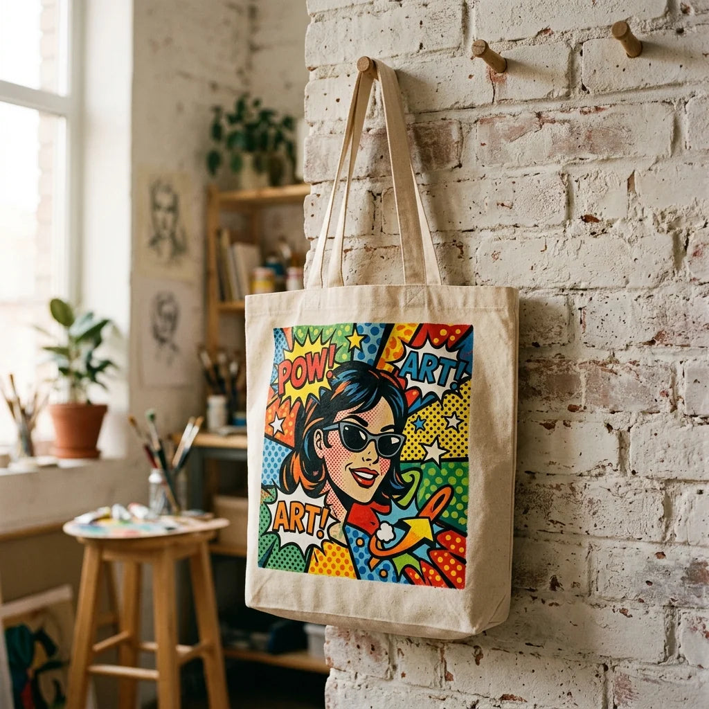 Bag Painted with a Pop Art Motif Using Acrylics