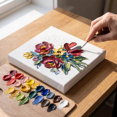 A bouquet painted with a palette knife using ARTMiE Euforia acrylic paints