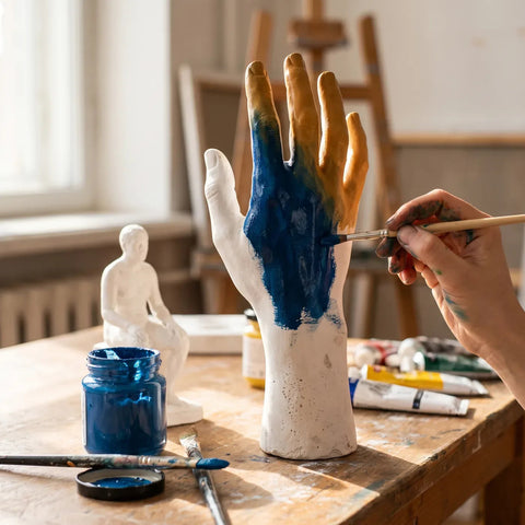Painting a plaster hand cast with ARTMiE Euforia acrylic paint