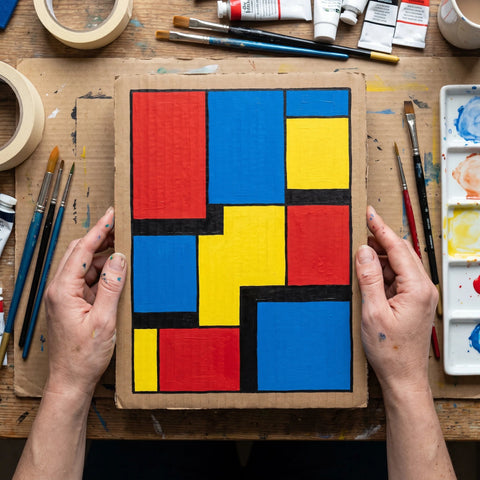 A pop art motif painted in acrylic on cardboard