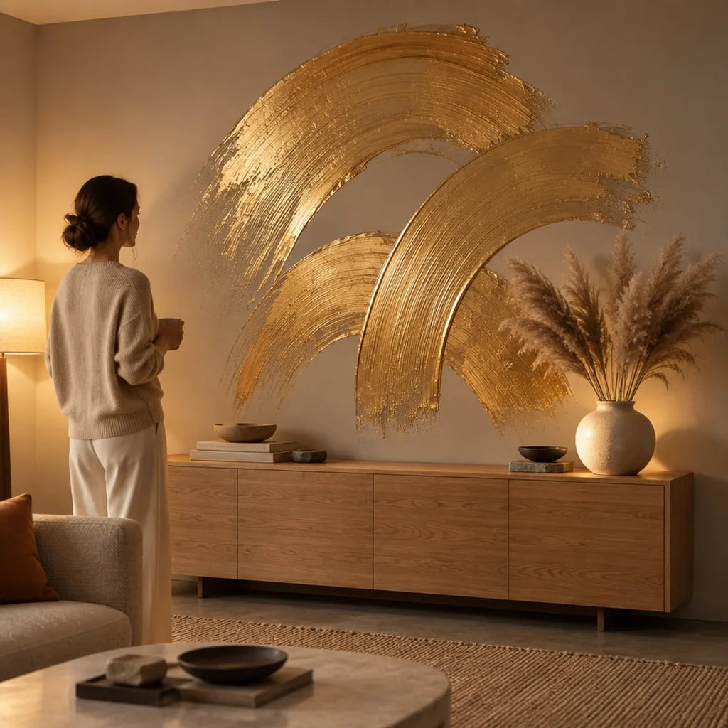 Gold arches made with ARTMiE MIDAS paste as living room wall decor