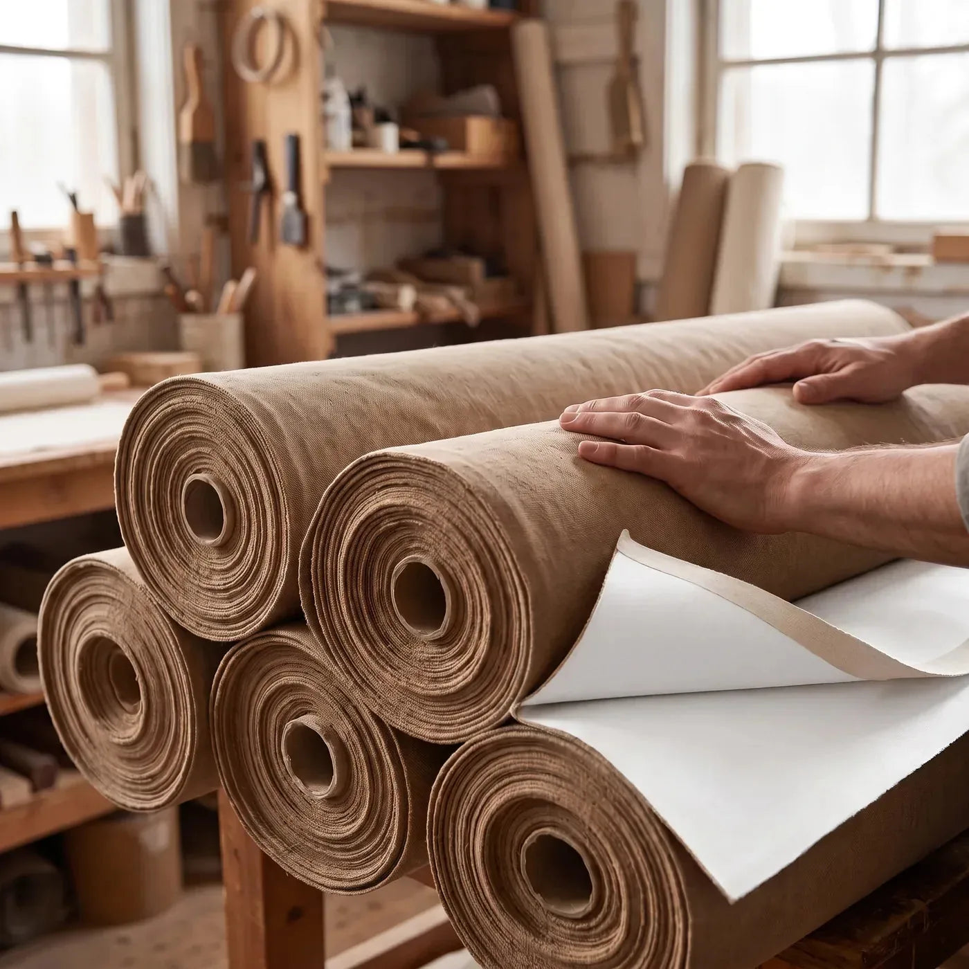 Rolls of Raw Cotton Canvas, Brown Front, White Primed Back, NATURE ARTMiE