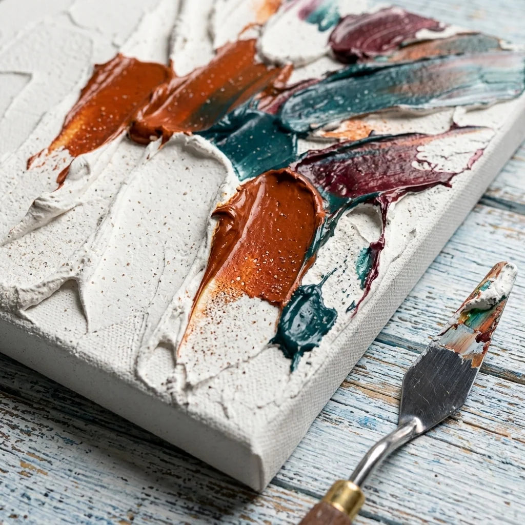 Impasto textures made with 3D paste — color accents on a rough relief
