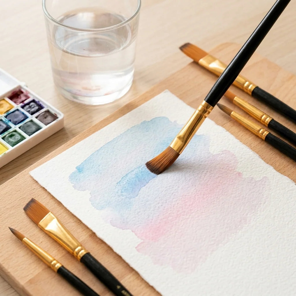 Painting with watercolor using a round brush