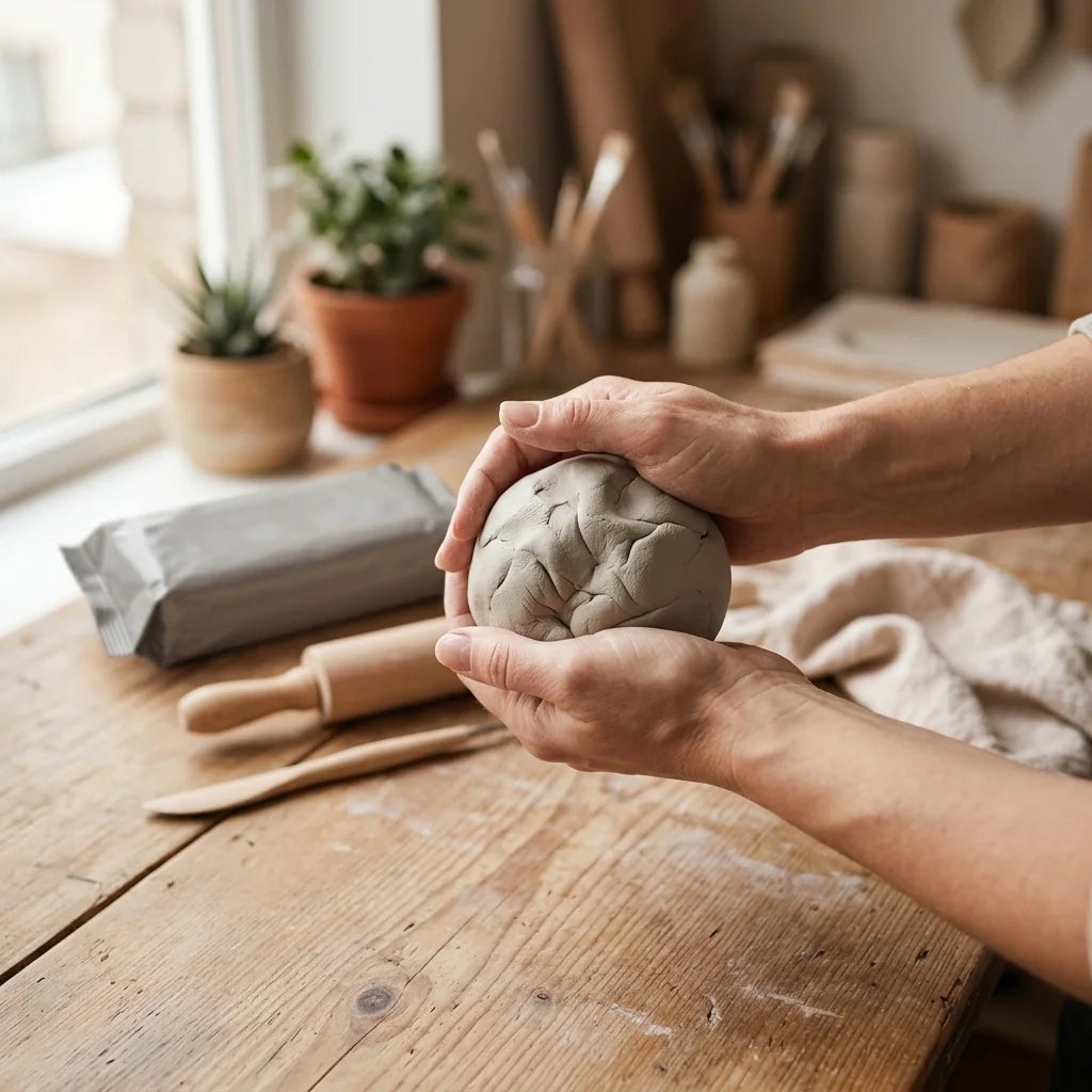 Kneading modeling clay in the hands