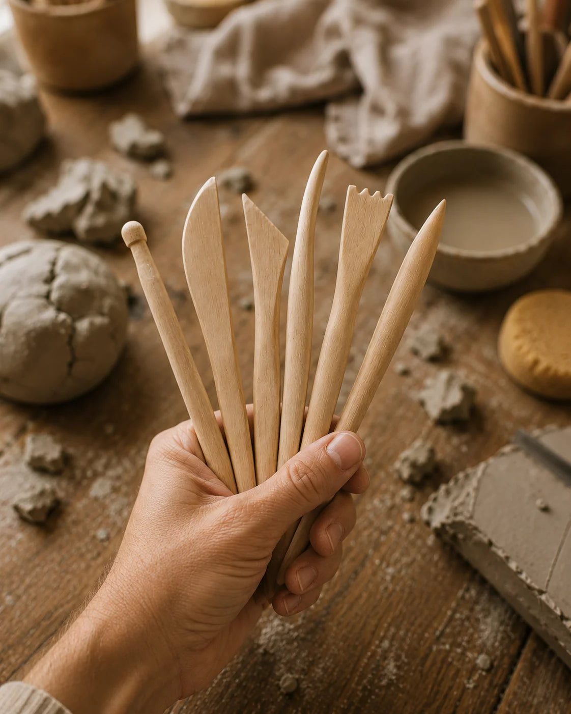 Set of wooden modeling tools