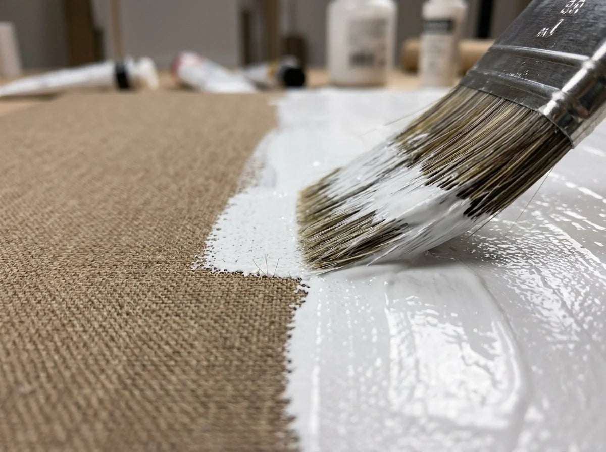 Canvas gesso priming — applying a white ground