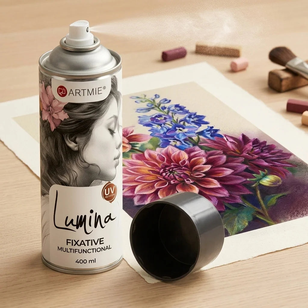 Second thin coat of fixative spray, complete protection for pigments