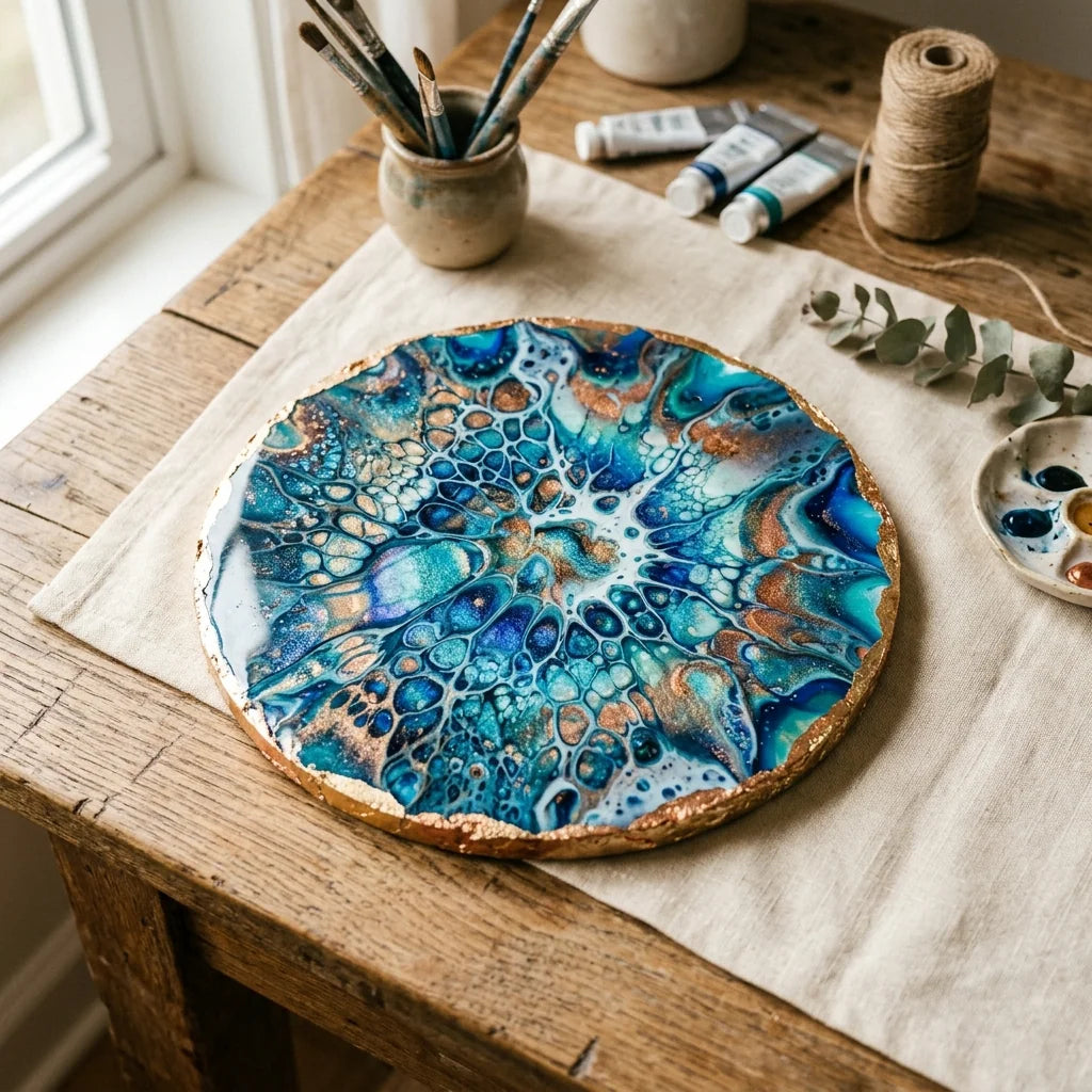Round painting with a Petri and geode effect