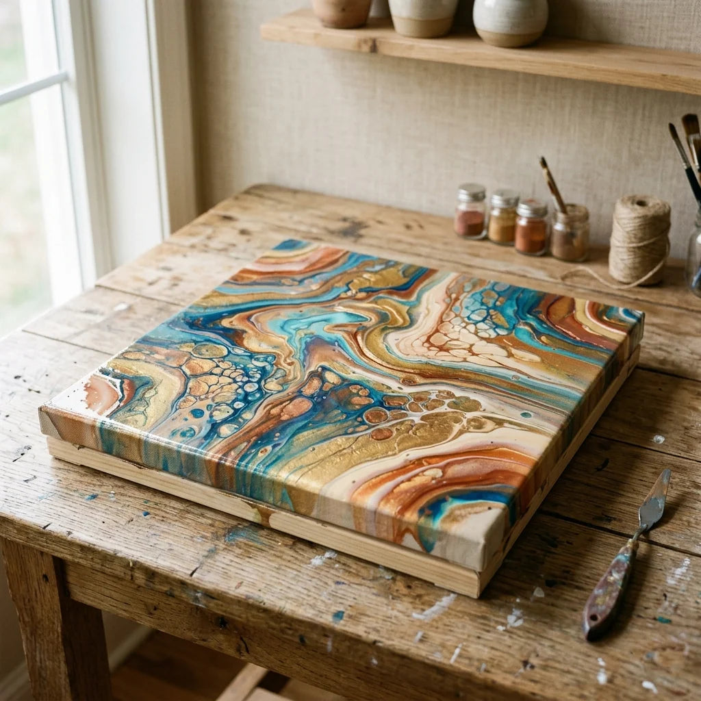 Finished fluid painting drying flat
