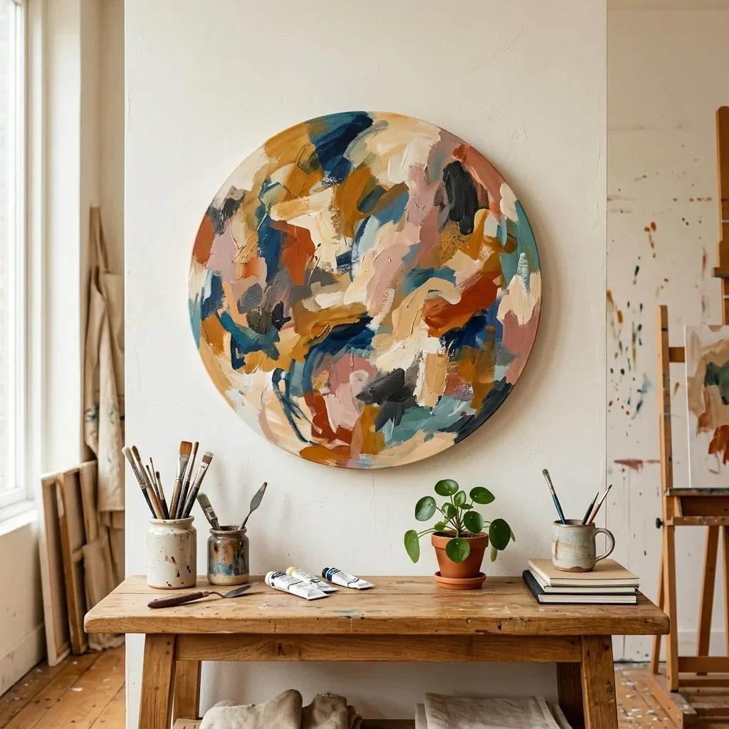 Abstract composition on a round ARTMiE canvas