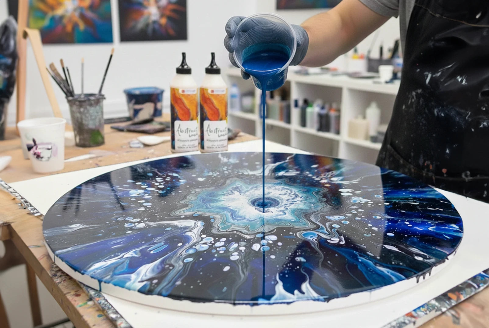 Pouring technique on a round ARTMiE canvas